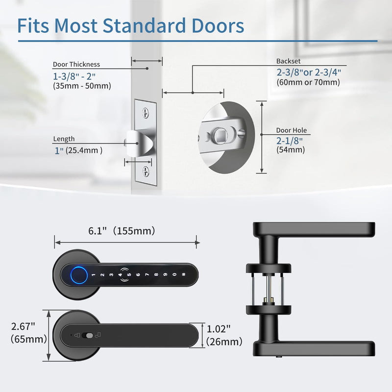 EIYSIE Fingerprint Door Lock, Smart Door Knob with Keypad, Keyless Entry Door Lock Handle, Biometric Door Knob with App Control for Bedroom Home Office Apartment