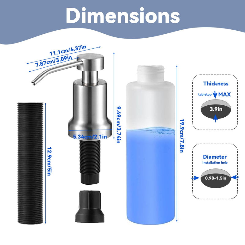 Foaming Soap Dispenser for Kitchen Sink and Bathroom Countertop: Built in Foaming Sink Soap Dispenser Pump, Stainless Steel Foam Soap Pump with 22oz Under Counter Bottle