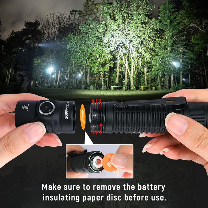 Sofirn SP31 V3 Tactical Flashlight Rechargeable, 2000 High Lumen Pocket Flashlight with Powerful LED, Dual Switches and Battery for EDC, Home, Emergency, Heavy Duty, IP68 Waterproof / Compact Built Black