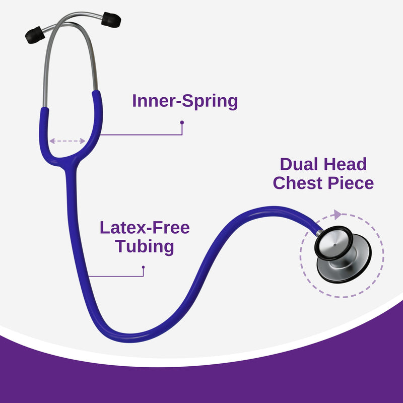 HCS Blue Stethoscope, Premium Stainless Steel - Medical, Dual Head Stethoscopes for Nurses, Doctors, Veterinary, Nursing School, Work, Home - 22 inch Tubing