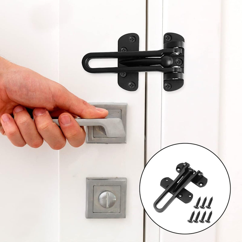 Tidorlou Door Lock Latch for Home & Hotel Security,Brushed Finish Stainless Steel Door Chain Lock,U-Swing Locks Front Door Locks for Kids (Black) Black