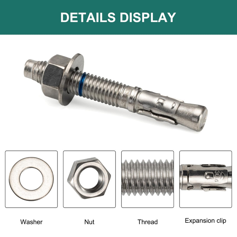 1/2" x 3-3/4" Concrete Anchors (4 Pack) 1/2 inch Wedge Anchors Bolts Stainless Steel 1/2"x3-3/4"