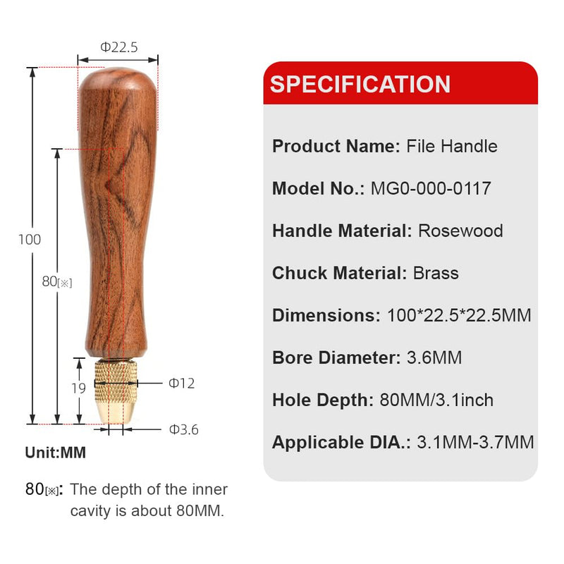 Toolcool Wood File Handle Wooden Handles with Brass Collet Chuck for Small Files with a Tang Diameter of 3.1MM-3.7MM Tang Diameter:3.1MM-3.7MM