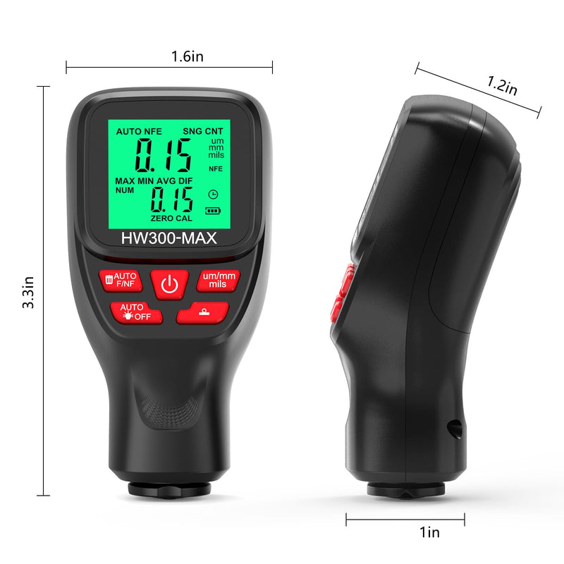 Thickness Industrial, 0-2000UM Paint Thickness, LCD Coating Thickness Meter, 3 Probe Modes, 3 Units Switching, for Steel, Metals, Plastic, Glass, PVC