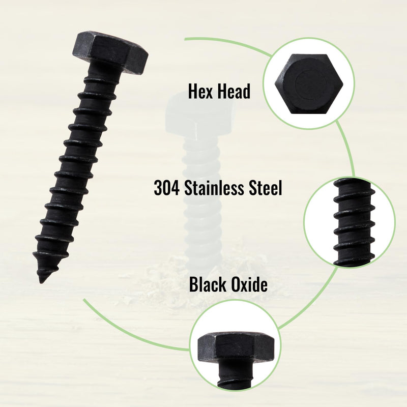 LIONMAX Lag Screws Bolts 1/4" x 1-1/2 Inch, 35-PCS, Stainless Steel Black Lag Bolt, Hex Head Wood Screws 1/4" x 1-1/2"