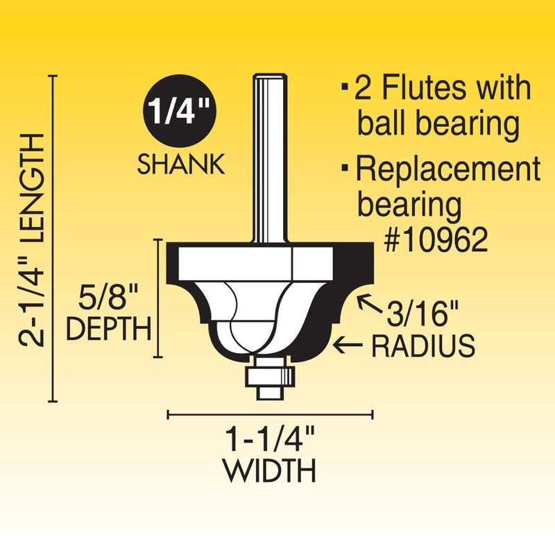 IVY Classic 10894 3/16-Inch Radius Classical Roman Ogee Carbide Router Bit with Ball Bearing, 1/4-Inch Shank, 1/Pouch Radius: 3/16", Width: 1-1/4"