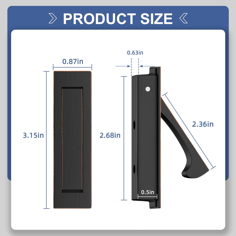 Pocket Door Hardware and Edge Pull,Stainless Steel Pocket Door Handles Latch,Recessed Finger Flush Pulls,for Closet,Sliding,Barn Door (Oil Rubbed Bronze, 6Inch) Oil Rubbed Bronze