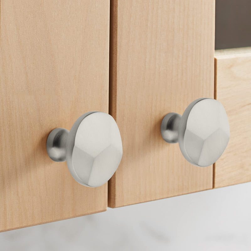 TUNNY 10 Pack Round Single Hole Cabinet Knob - Matte Nickel Brushed Solid Furniture Knobfor Kitchen Cabinets Bedroom Dresser Furniture Hardware