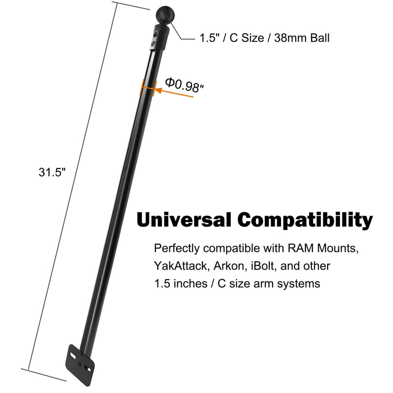 Transducer Pole Mount for Kayak, Transducer Pole with 1.5 inches/C Size Ball, Adjustable Transducer Arm for Boat, Compatible with Garmin, Lowrance Long