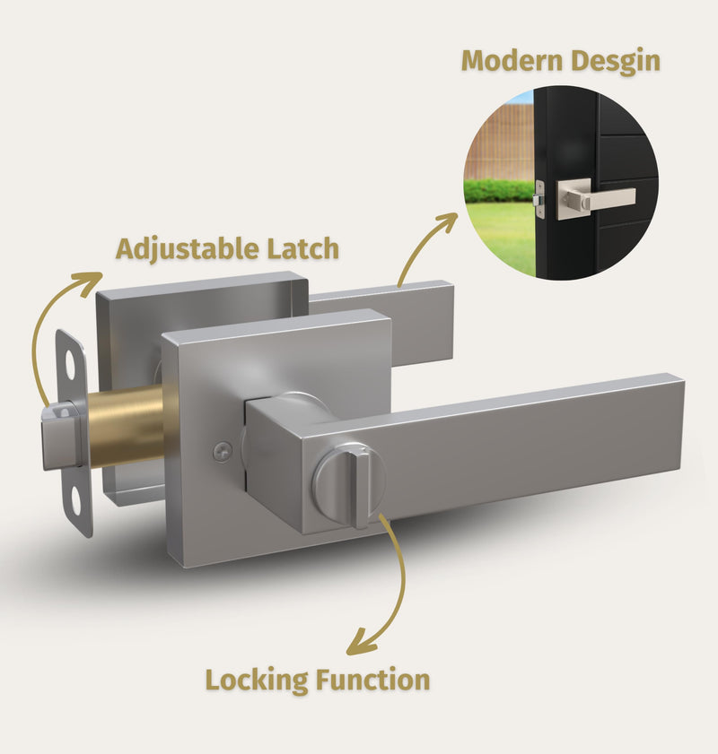 Mega Handles ROBELL Entry Lever, Door Handle, Heavy Duty Square Locking Door Levers Set for Left or Right-Handed Doors - Satin Nickel 1 Pack Entrance