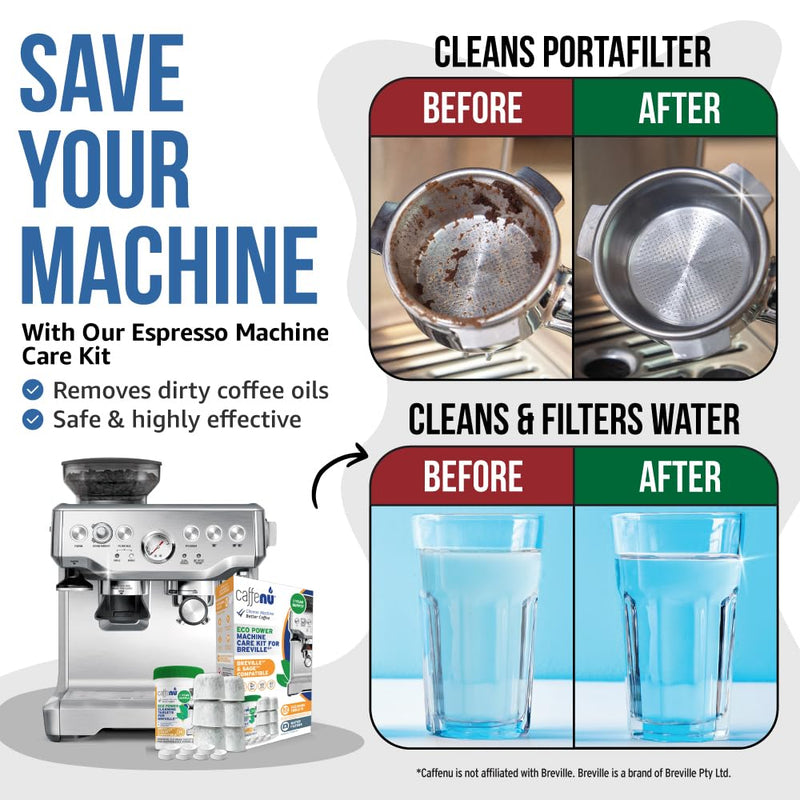 Caffenu Breville Compatible Cleaning Tablets & Water Filter. 52 Espresso Machine Cleaning Tablets & 6 Breville Filters for Espresso Machine. Removes Build-up & Filters Water Impurities. Years Supply.