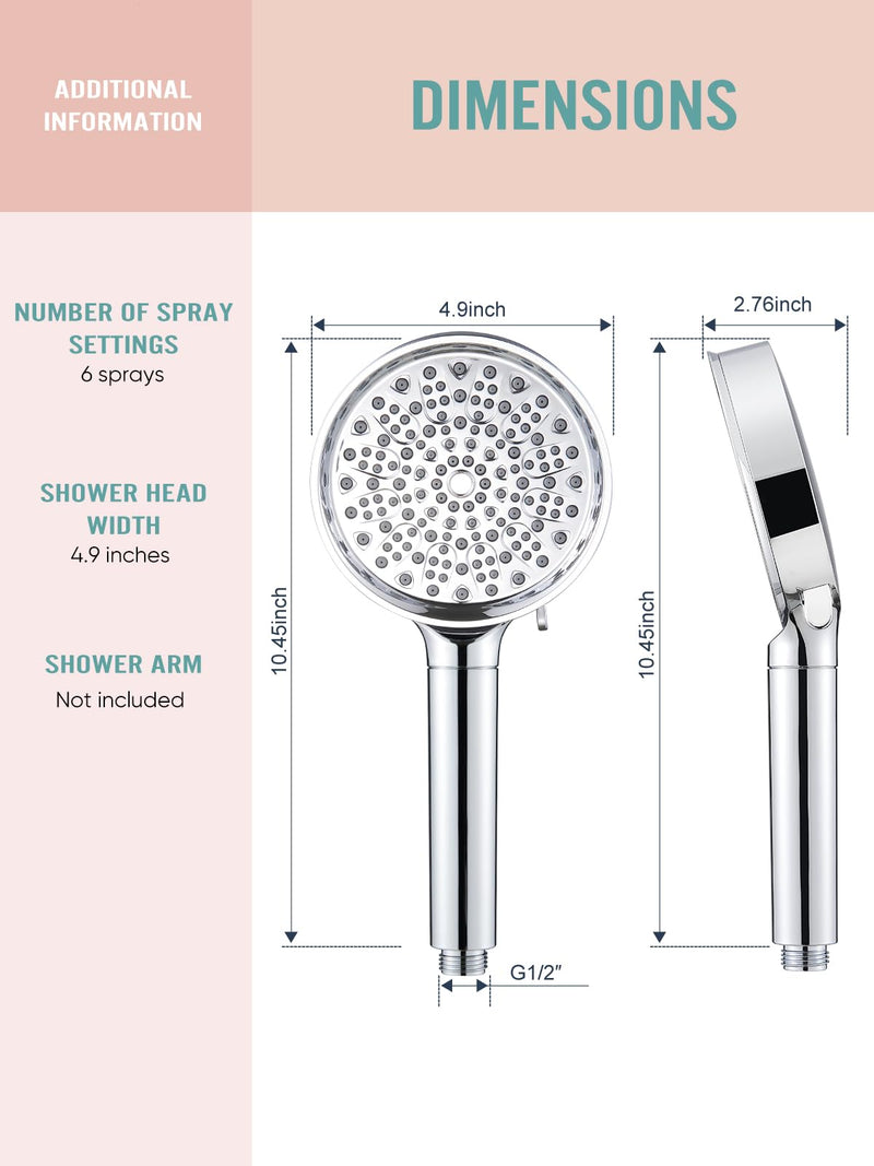 Cobbe Filtered Shower Head with Handheld, High Pressure 6 Spray Mode Showerhead with Filters, Water Softener Filters Beads for Hard Water - Remove Chlorine - Reduces Dry Itchy Skin, Chrome Round ‎‎1. Chrome