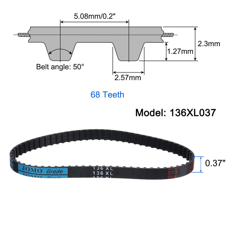 uxcell 136XL 037 Timing Belt 68 Teeth Rubber Geared Cogged Belt, 0.37" Width, 0.20" Pitch Synchronous Timing Belt 136XL037