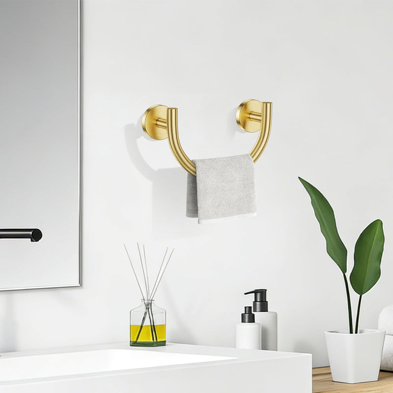 Brushed Gold Smiley Face Towel Ring Bathroom Hand Towel Holder Stainless Steel Wall-Mounted Bathroom Hardware Accessories Towel Rack Brushed Gold