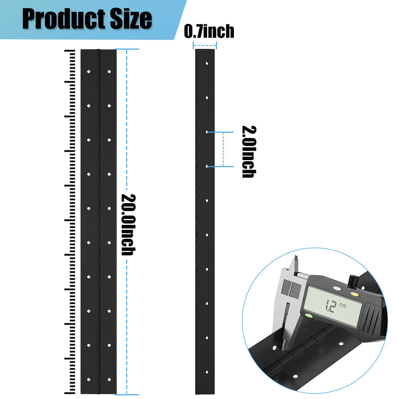 20Inch Black Continuous & Piano Hinges, 2PCS Heavy Duty Stainless Steel Piano Hinge with Hole, 0.05" Thickness/1.2" Open Width Folding Cabinet Door Butt Hinge 20 Inch