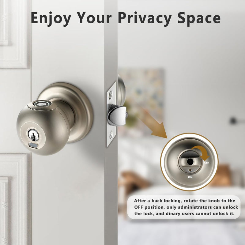 Fingerprint Door Lock, Smart Fingerprint Door Knob with Lock, Biometric Door Lock, Keyless Thumbprint Entry Door Lock for Bedrooms, Hotels, Apartments, Offices and Garages 1 Silver