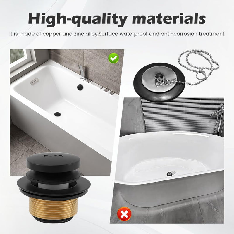 Bathtub Drain Tip-Toe Trim Set with Two-Hole Overflow Faceplate, Bath Tub Drain Conversion Kit Replacement Bathtub Drains Stopper Assembly with Universal Fine & Coarse Thread(Color:Matte Black) Matte Black