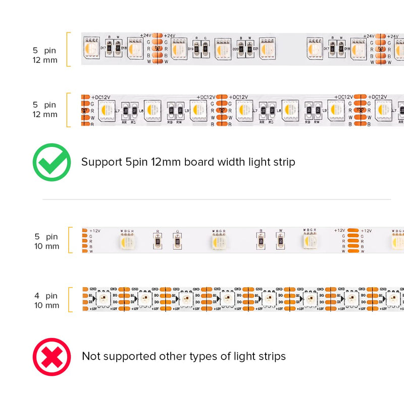 BTF-LIGHTING SMD 5 Pin 12mm 0.47in Width Transparent Connector Kit, 4xGapless Solderless 8pcs Corner Connectors,4pcs 5.9in Long 22AWG Extension Wires,Support 5050 SMD RGBW LED Strip Multi Function Connector