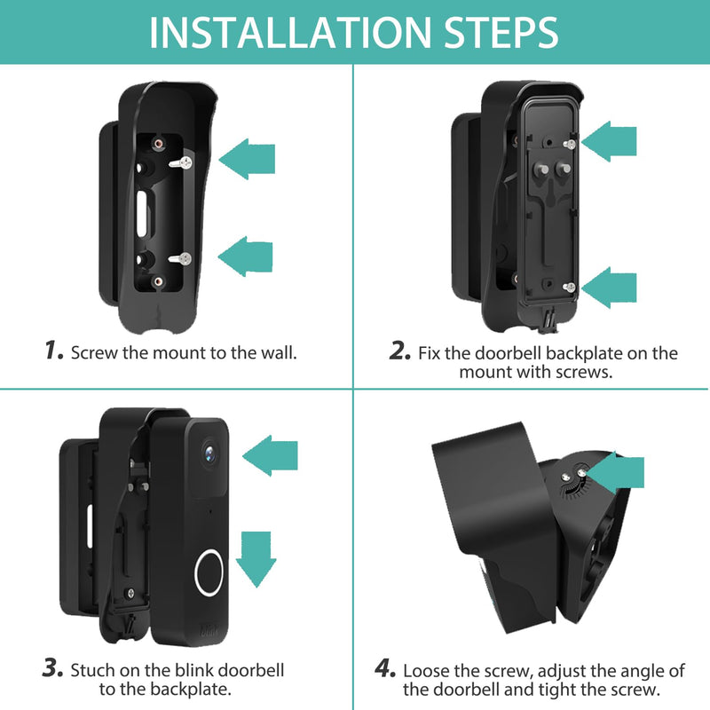 Blink Doorbell Angle Mount- Wide Angle Adjustable for Blink Video Doorbell Camera Home Office Apartment Door (Angel-Black) Angel-Black