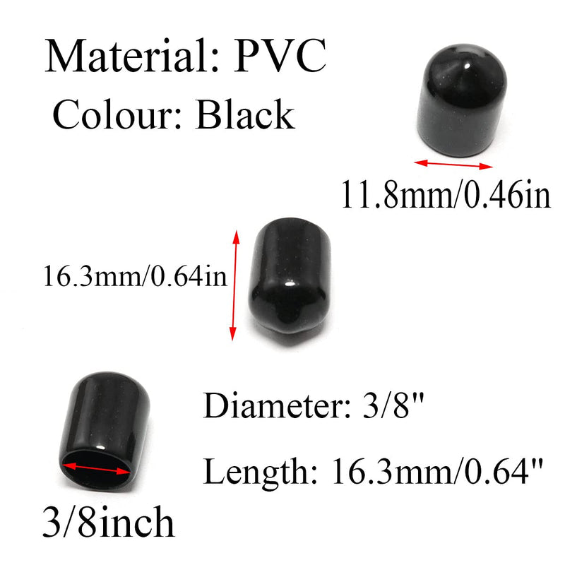 Screw Thread Protectors 60PCS 3/8" Black Rubber Thread Protection Cap Round Dust Protective Cover for 3/8 Inch Screws and Bolts Rubber End Cap
