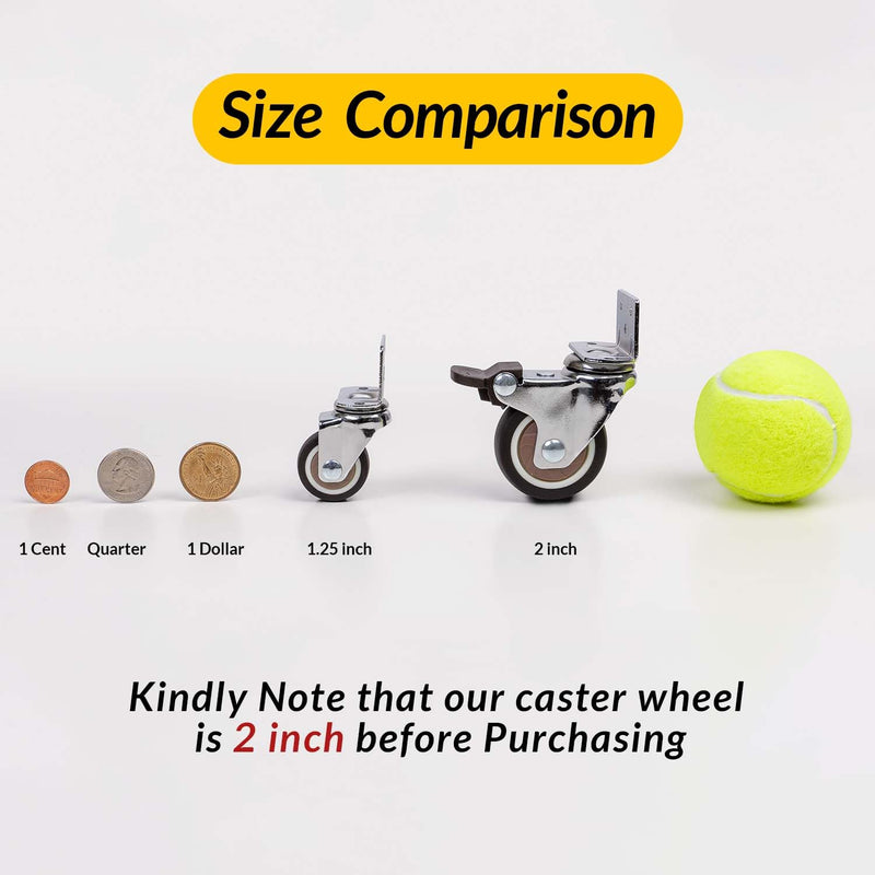 HOLKIE 2 Inch Side Mount Casters Set of 4 Supporting Up to 250 LBS Heavy Duty Furniture Wheels with Thickened L-Shaped Mounting Plate Ideal for Coffe Tables、Plant Stands、Cribs（2 with Brakes） 2 Inch upgrade