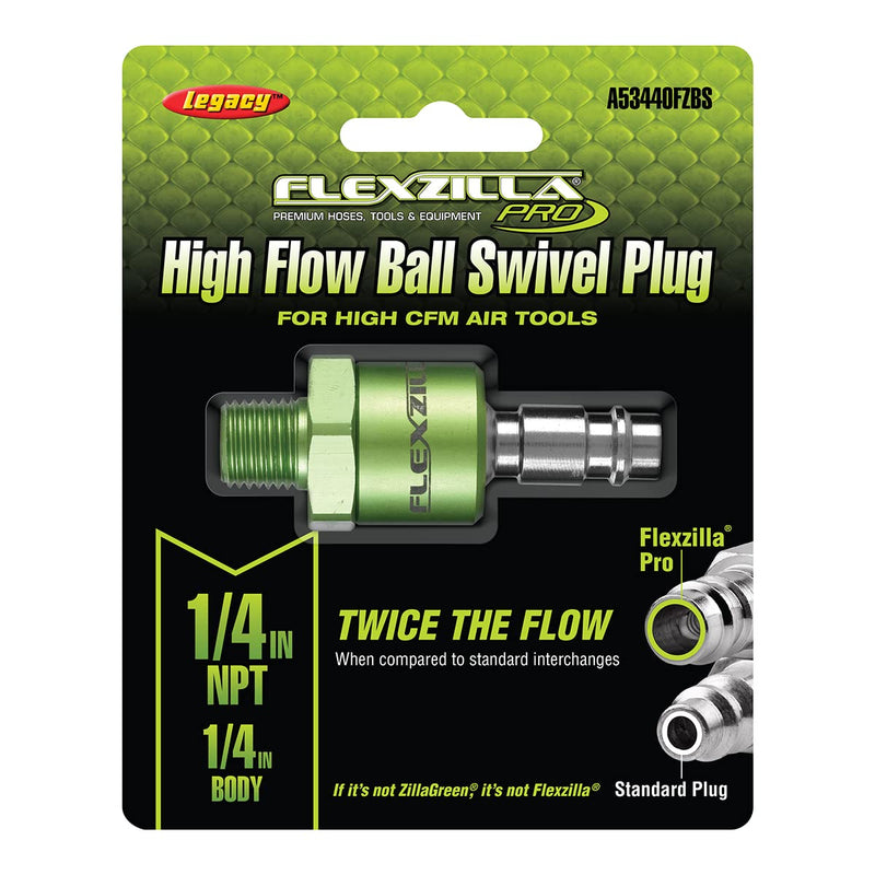 Flexzilla Pro High Flow Ball Swivel Plug, 1/4" Body, 1/4" MNPT - A53440FZBS