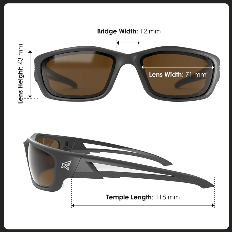 EDGE Kazbek XL Wrap-Around Safety Glasses, Anti-Scratch, Non-Slip, UV 400, Military Grade, ANSI/ISEA & MCEPS Compliant Black Frame Polarized Copper