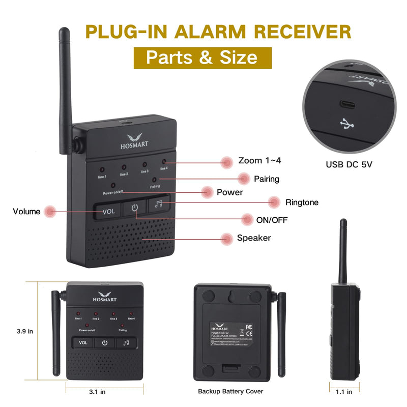 Supplemental Hosmart Driveway Alarm Motion Detectors Receiver (1 Receiver only)