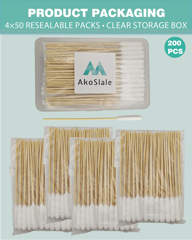 Dog Ear Cleaning Swabs 200 Count – 6 Inch Extra Long Bamboo Cotton Swabs for Dogs & Cats, Large Lint-Free Cotton Tipped Applicators for Ear Wax Removal, Tear Stains & Grooming 6" - 200 Ct (Large Box)