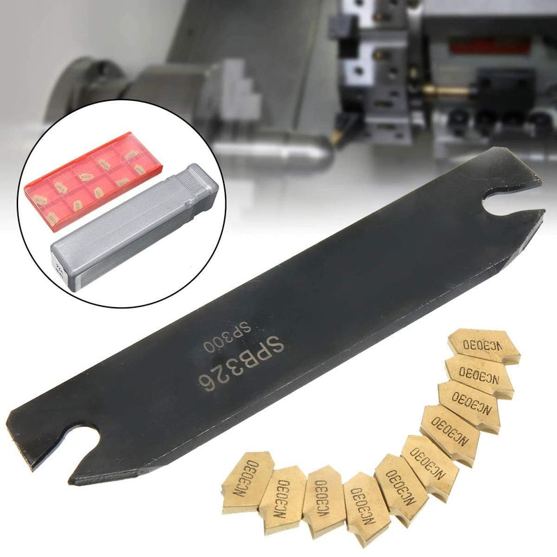 CNC Lathe Turning Tool Holder:SPB26-3 Grooving Cut-Off Tool with 10pcs GTN-3 SP300 Carbide Inserts Blades SPB26-3+10Pcs GTN-3 SP300