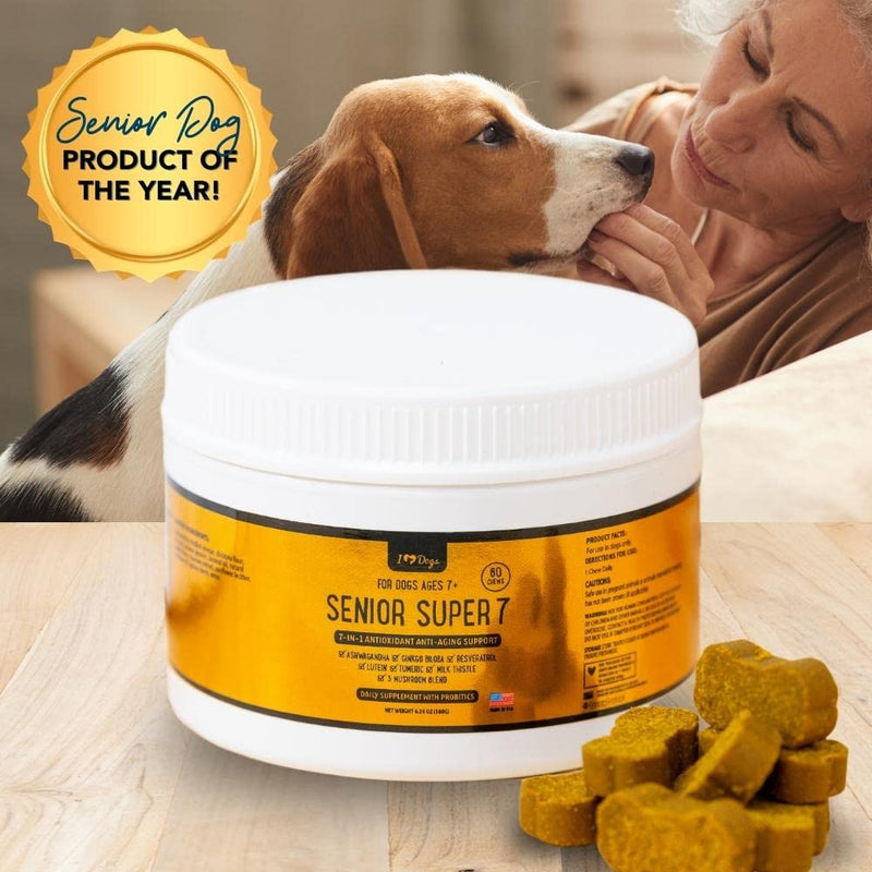 iHeartDogs Senior Super 7 Daily Dog Multivitamin - 7-in-1 Vitamin for Dogs Supports Anti-Aging with Antioxidants, Probiotics, Lion's Mane, Turkey Tail, & Ashwagandha for Longevity & Cognitive Boost - PawsPlanet Australia