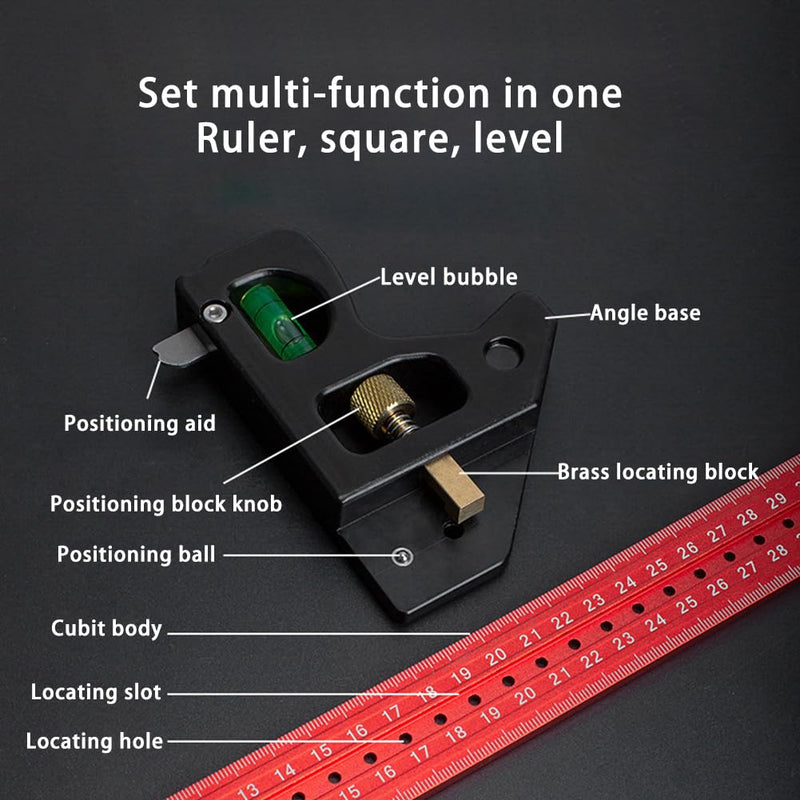16 Inch Heavy Duty Combination Square, Aluminum Alloy 45°/90°Woodworking Square Tool, Multifunctional Rafter Combo Square Measuring Tools 40cm
