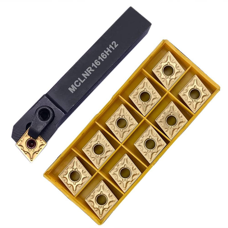 5/8" Lathe Tool Holder MCLNR1616H12 Indexable Carbide Turning Tool Holder with 10pcs CNMG120404 (CNMG 431) Carbide Inserts Lathe Cutting Tool MCLNR1616H12 + 10pcs CNMG 431