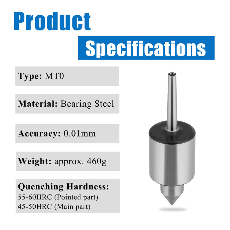 MT0 Live Center，Acogedor Bearing Steel Precision Revolving Milling Live Center for Metal Turning, Grinding, and Machining.