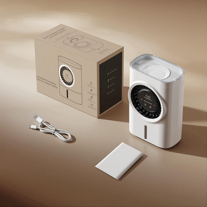 Portable Evaporative Air Cooler Fan with Mist, Touch Control, LED Display, Water Tank, Desktop Cooling