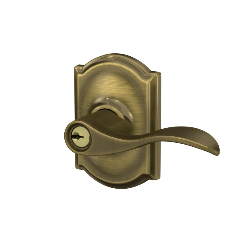 SCHLAGE Accent Lever with Camelot Trim Keyed Entry Lock in Antique Brass - F51A ACC 609 CAM