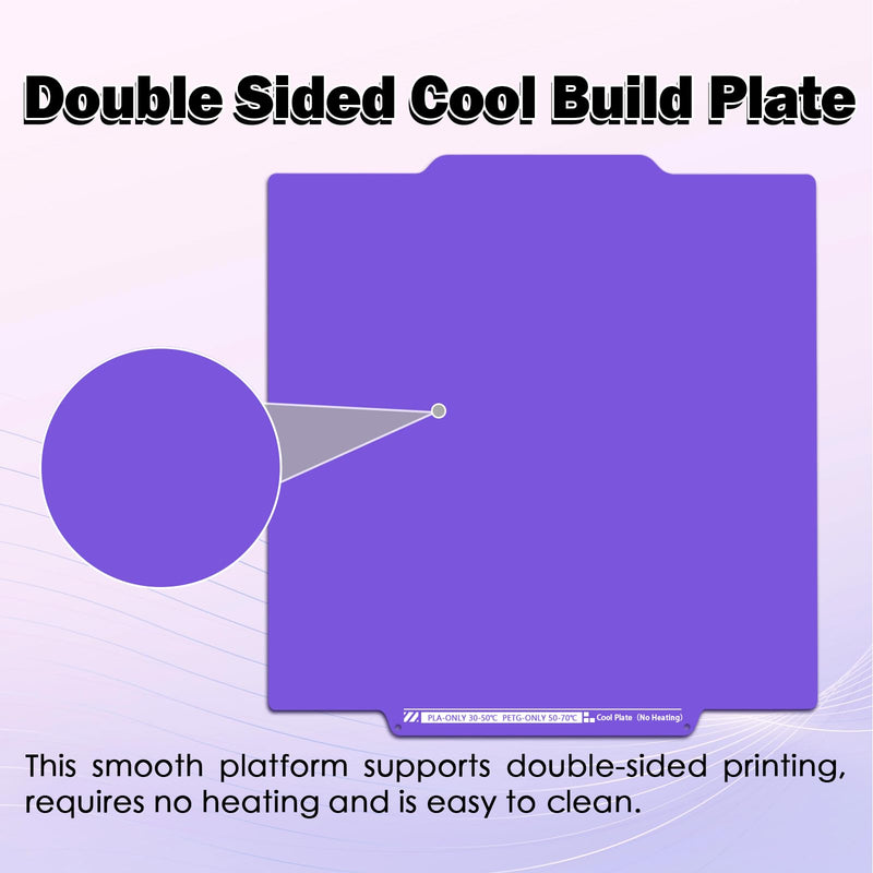 Cool Build Plate for FLASHFORGE Creator 5/Creator 5 Pro No Heating No Glue Purple Cold Low Temperature Double Sided Smooth PEI Sheet Flexible Spring Steel Plate Removable Platform