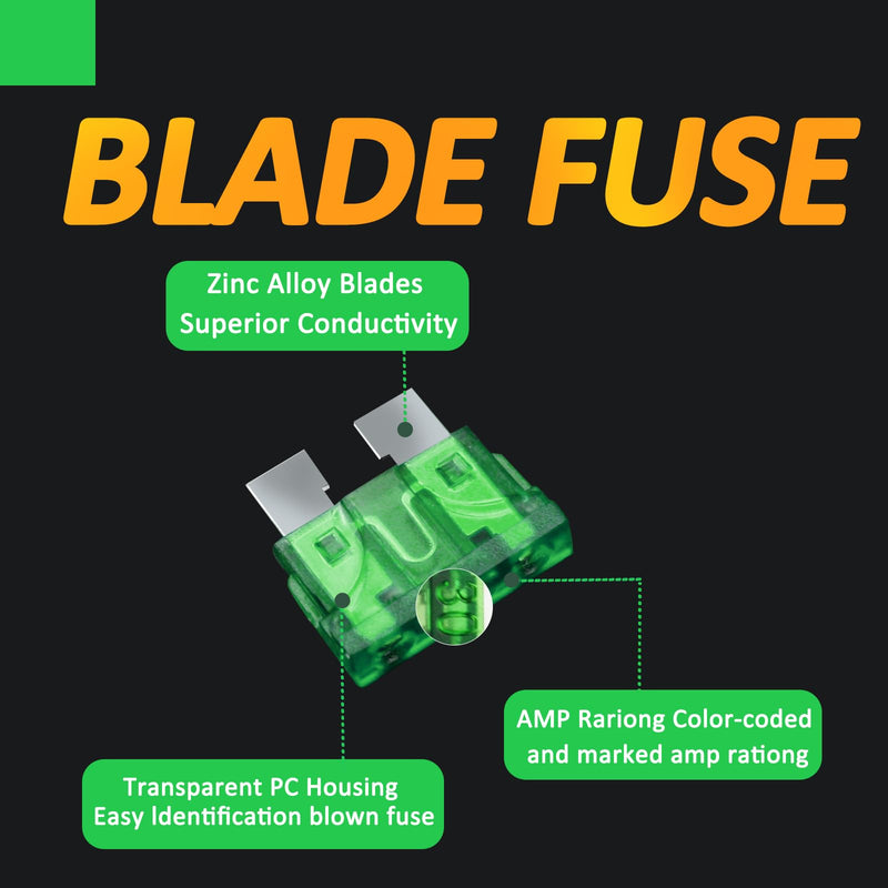 30Pcs 30A Standard Blade Fuses Kit - Standard Automotive Car Fuse Blade Fuse Assortment, Fuses Automotive, 30A Standard Boat fuse, Auto Truck ATC/ATO/APR/ATS Fuse Kit for Car/RV/Truck/Motor