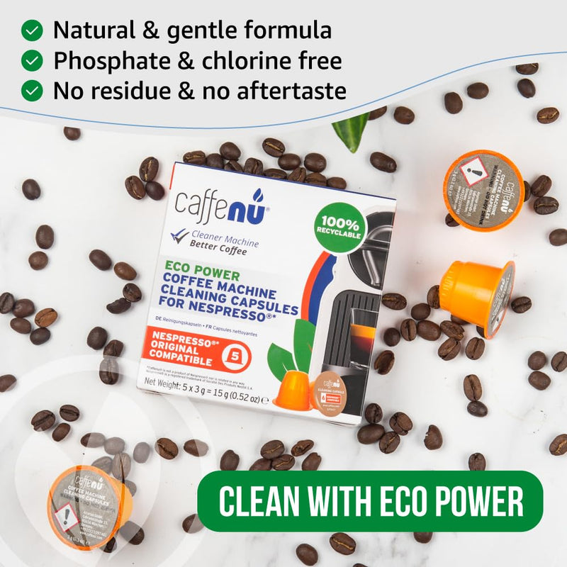 Caffenu Nespresso Compatible Cleaning Pods. 5 Cleaner Capsules. Improved Coffee Flavor. For Nespresso Originaline, Use with Descaling Kit. 5 Count (Pack of 1)