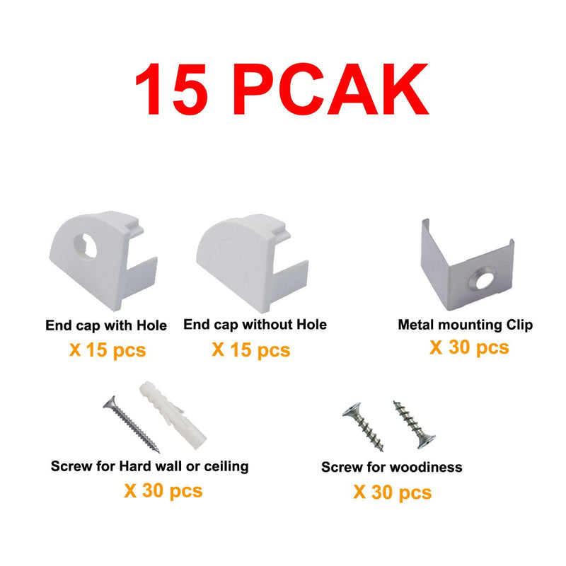15-Pack End Caps and Mounting Clips for Hunhun V Shape LED Aluminum Channel System (V channel type)