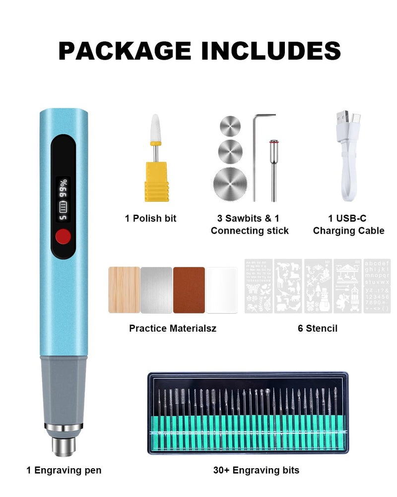 Engraving Pen, Upgrade 30000RPM Adjustable Engraver Pen Tool, Cordless Engraver Pen USB Rechargeable for Metal, Wood, Glass, Plastic & All Materials, Cool Christmas Gift Ideas, Craft Kits for Adults