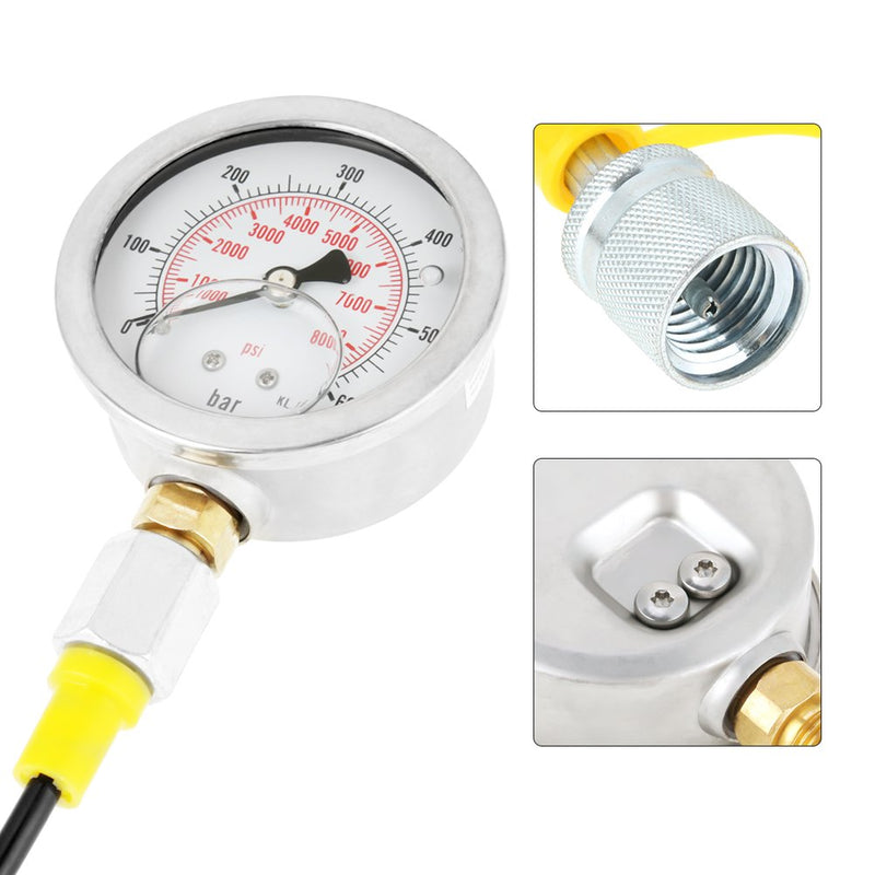 Hydraulic Hose with Gauge 0~600 BAR / 0~8500 PSI Dial Pressure Gauge with Pressure Test Hose M16*2-BSP 1/4 Thread Connector Pressure Test Kit