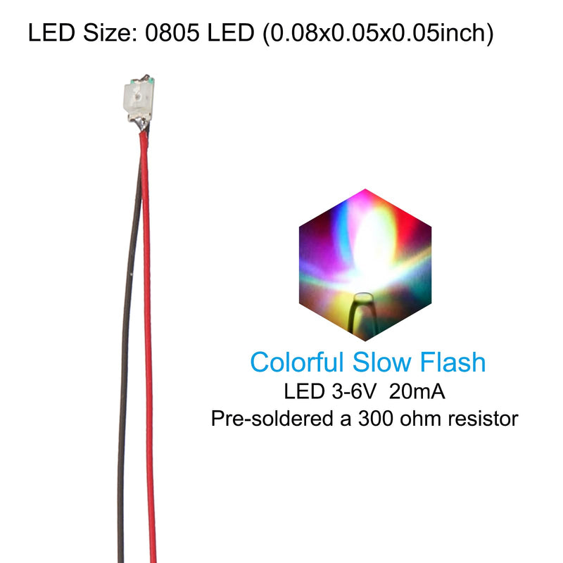 PATIKIL 0805 Pre-Wired Micro LED, 24 Pcs 3-6V Pre-soldered Mini Light Emitting Diodes Surface Mount Device for Model Building, DIY, Science Projects, 9.8" Length, Colorful Slow Flash