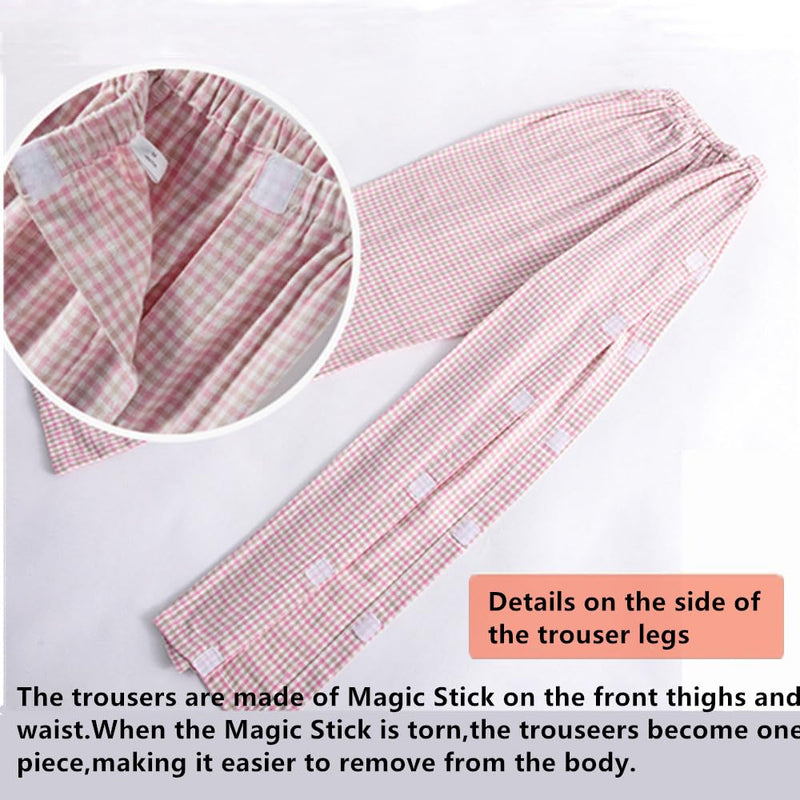 Bedridden Patient Clothing,Patient Clothes,Post-op Tearaway Clothes with Magic Sticks,Patient nursing Tops and trousers Set for Home Care,Post Surgery,Elderly(Woman,Pink,M) Pink Medium