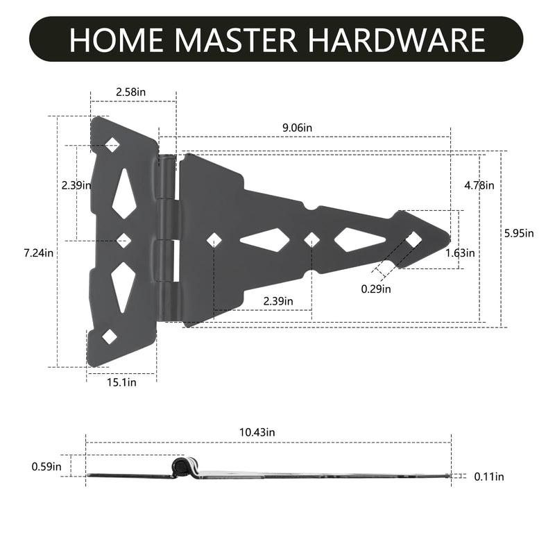 HOME MASTER HARDWARE 8 Inch Heavy Duty Decorative T Hinge Shed Storage Gate Barns Tee Hinges with Screws Black Finish 4 Pack
