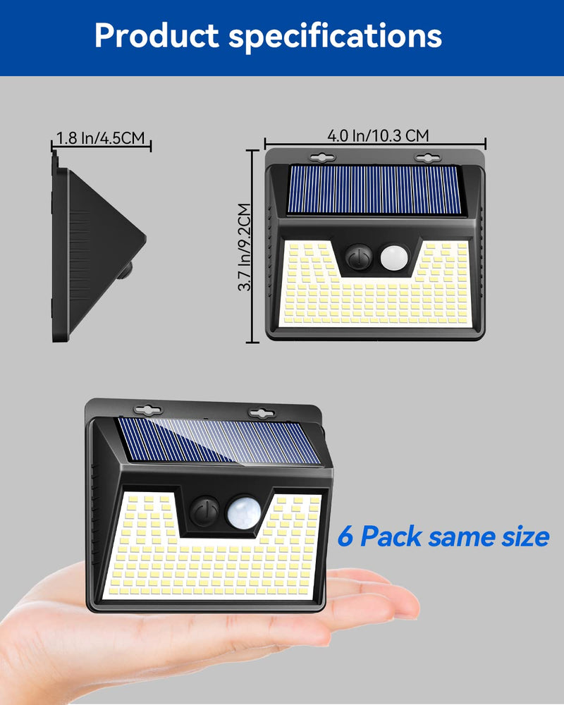 Peasur Solar Lights Outdoor Motion Sensor, 6 Pack 140 LED Solar Powered Fence Light Waterproof, 3 Modes Solar Security Wall Lighting for Outside Yard Deck Garden Black Frame