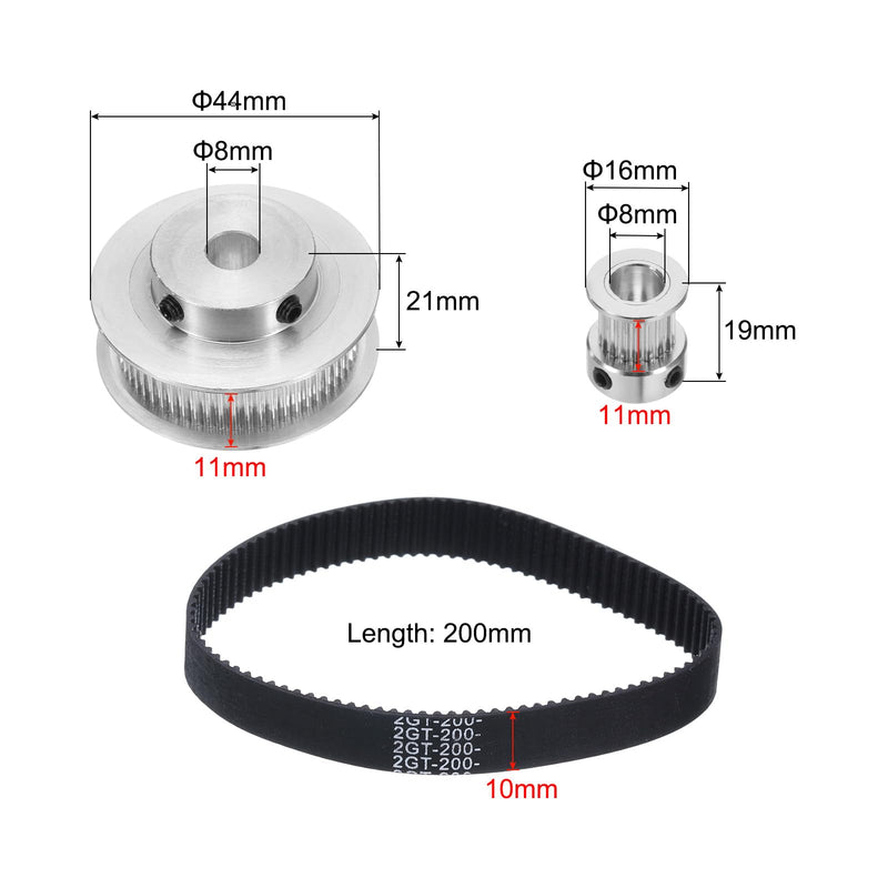 uxcell GT-2 Synchronous Wheel 20&60 Teeth 8mm Bore, Aluminum Alloy Timing Pulley Wheel with 1Pcs Length 200mm Width 10mm Belt for 3D Printer, CNC Machine (20-60T-8B-10)