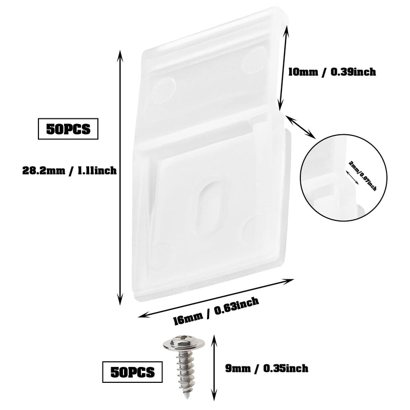 The Lord of the Tools 50Pcs Clear Light Strip Clip with Screws Self Adhesive Light Strip Mounting Clips Led Light Fasteners Mounting Holder for Cabinets Outdoor Office Car Plastic