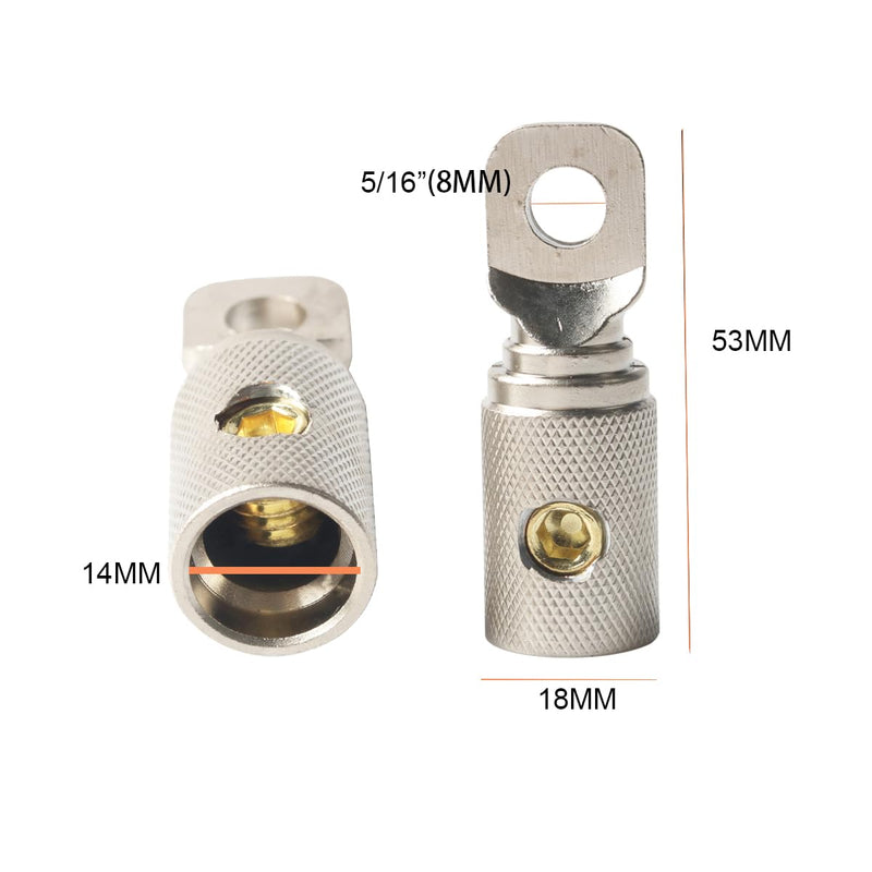 0 Gauge Wire Terminal Connector 5/16 Ring Wiring Connectors for Battery Bank Inverter Projects Car Audio Amplifier 4PCS with Adhesive Heat Shrink Tubing 0GA-5/16Ring Connector 4PCS