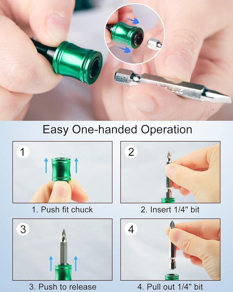 Push to Unlock,Katerk 6pcs 1/4 inch Hex Shank Aluminum Alloy Screwdriver Bit Holder Light-Weight Quick-Change Extension Bar Keychain Drill Screw Adapter Portable,Black Carabiner,Tool Gifts for Men Black